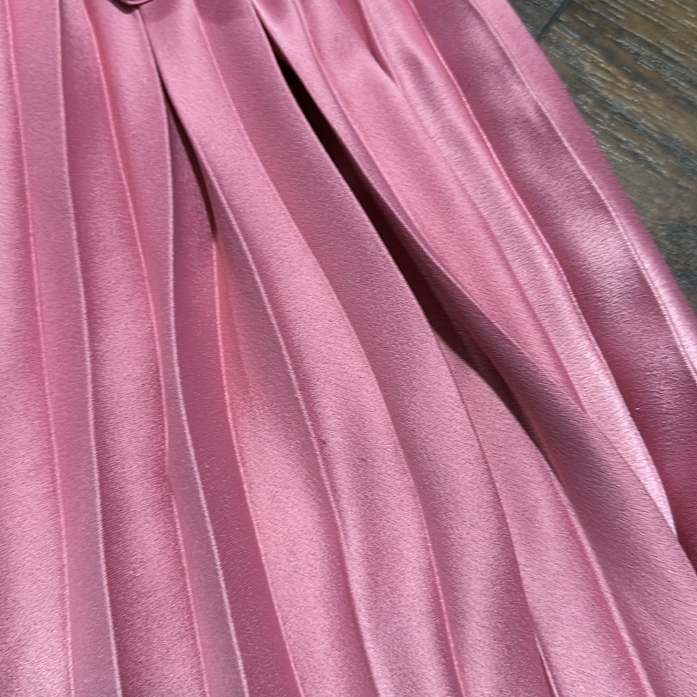 H&M High Waisted Elegant Pink Pleated Stretch Band Shiny Satin Like Skirt - Picture 7 of 8